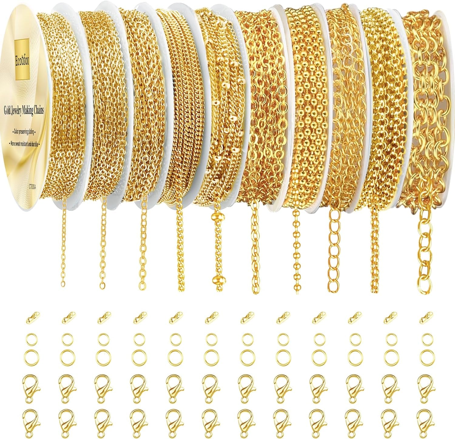 Necklace Chains for Jewelry Making, 78.7 Feet 10 Rolls 304 Stainless Steel Jewelry Chains for DIY Necklace Bracelet Jewelry Making with Stainless Steel Jump Rings/Lobster Clasps/Connectors