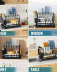 2-Tier Dish Rack with Drainboard & Utensil Holder
