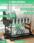 2-Tier Dish Rack with Drainboard & Utensil Holder