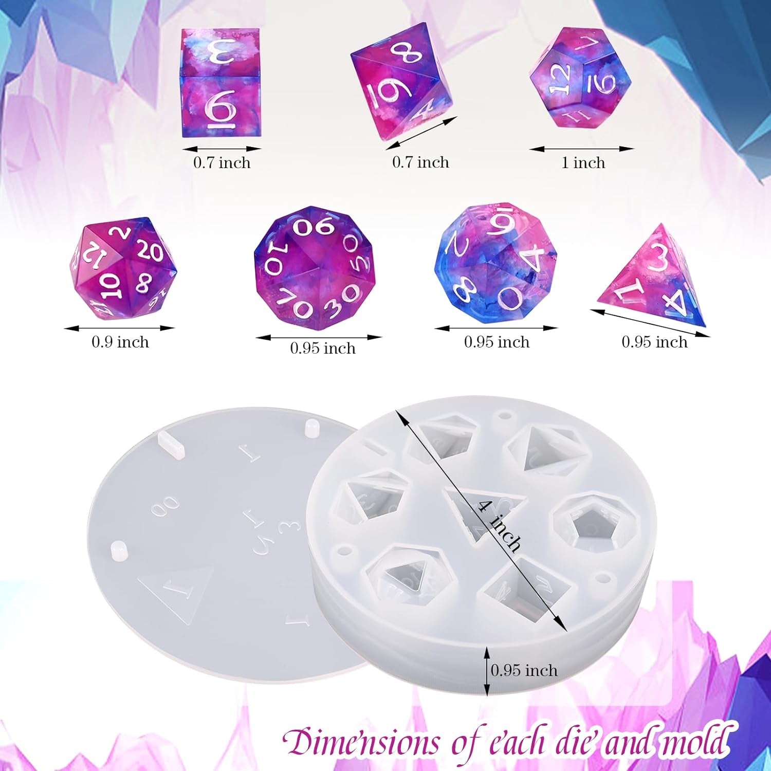 Resin Dice Mold, DND Dice Molds for Resin, 7 Cavities Sharp Edge Polyhedral Dice Silicone Molds for Epoxy Resin Casting DIY Standard Dice Table Board Game Lovers Gift