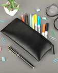Pencil Case Pencil Pouch Black Pencil Bag PU Leather Pen Case Small Zipper Pouch for Pencils, Pens, Markers, Makeups, Change, Coins
