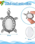 40 Pieces Antique Silver Turtle Pendant Settings, Include 20 Blank Turtle Pendant Tray with 0.71 X 0.98 Inch Oval Cabochons Base for DIY Jewelry Making