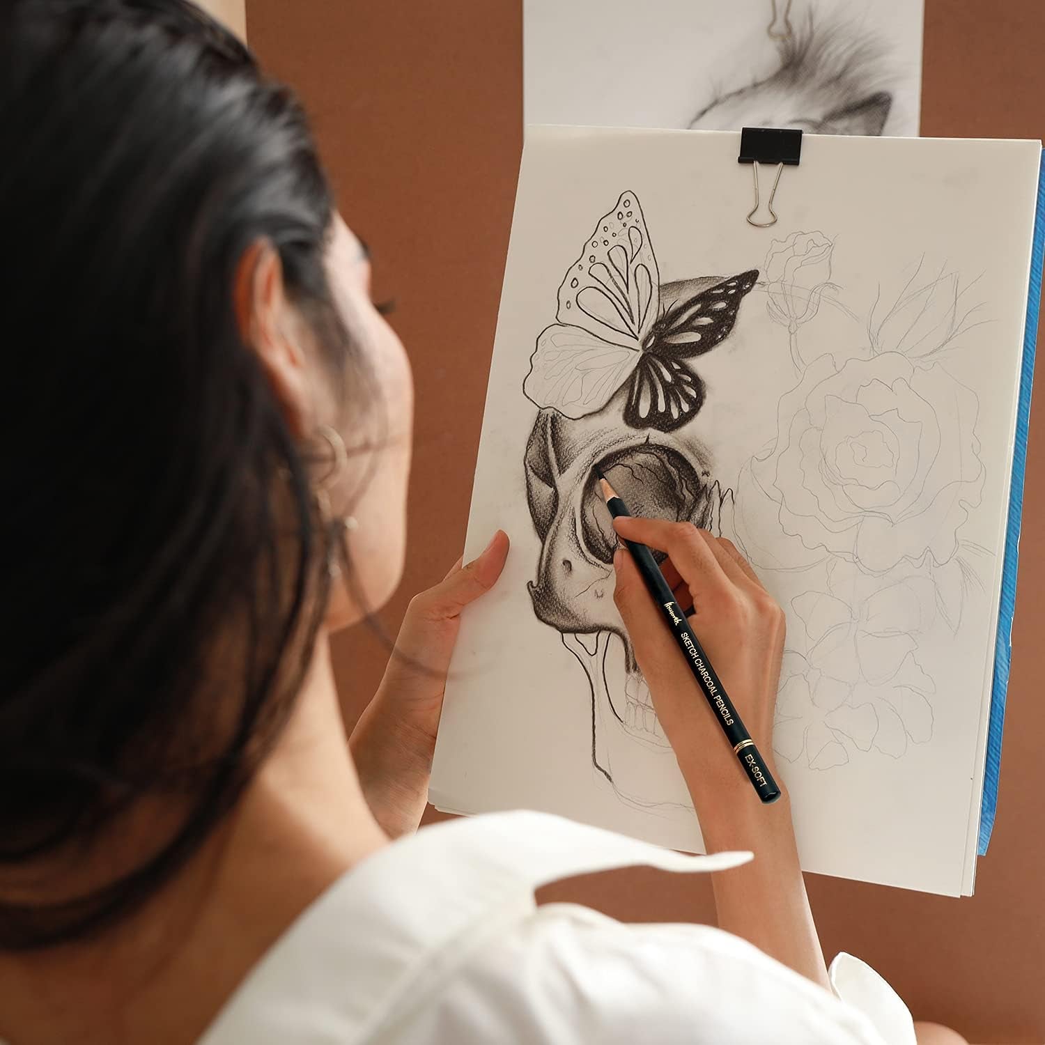 Professional Charcoal Pencils Drawing Set - 6 Pieces Soft Medium and Hard Charcoal Pencils for Drawing, Sketching, Shading