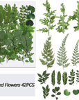 42 Pieces Dried Pressed Leaves Dried Flowers for Resin Real Assorted Dried Greenery for Pressed Leaf Art Craft DIY Embellishment Decorations, 7 Styles