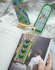 6 PCS 5D Diamond Painting Bookmarks Stained Glass Acrylic Diamond Art Bookmark with DIY Painting Kits Tassels & Wood Beads Pendant Rhinestone Bookmarks