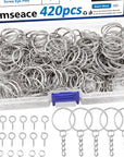 420Pcs 1" 25Mm Keychain Making Kit, Including 140Pcs Keychain Rings with Chain,140Pcs Jump Ring,140Pcs Screw Eye Pins for Keychains/Jewelry/Diy Keychain Ring