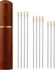 12Pcs Self Threading Needles, 3 Sizes Top Hanging Needles Embroidery Blind Needles Kit with Sandalwood Needle Box Hand Yarn Knitting Stitching Needles for DIY Embroidery Mending Sewing Projects (Gold)