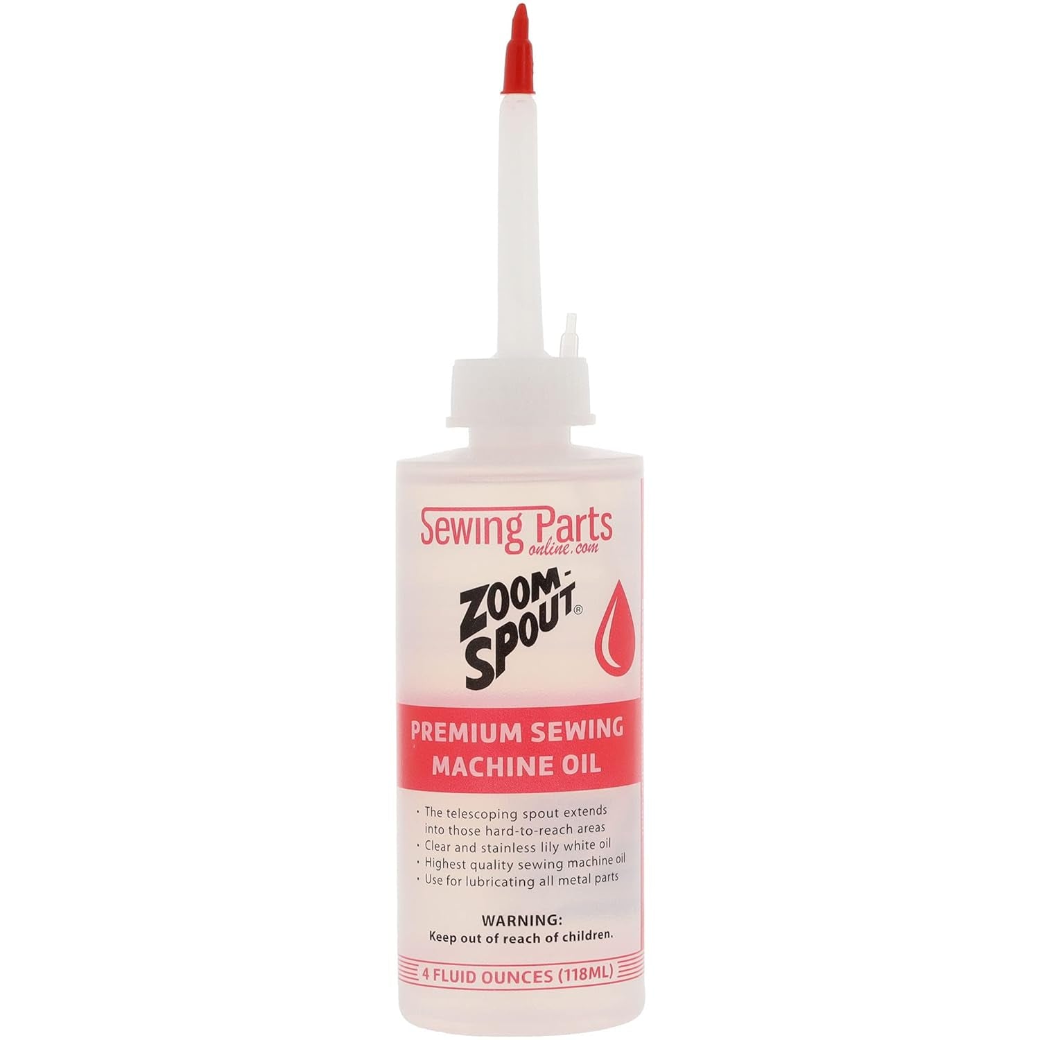Premium Sewing Machine Oil with Zoom Spout Oiler | 4FL OZ of Stainless Lily White Oil with Flexible Telescoping Spout, Ideal for Sewing and Textile Machinery - by