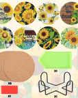 8 PCS Sunflower Diamond Painting Coasters Kit Flower Diamond Art Coasters Farmhouse Inspirational DIY Diamond Coasters 5D Diamonds Drink Coaster with Cork Bases Holder for Adults Beginners Handicraft