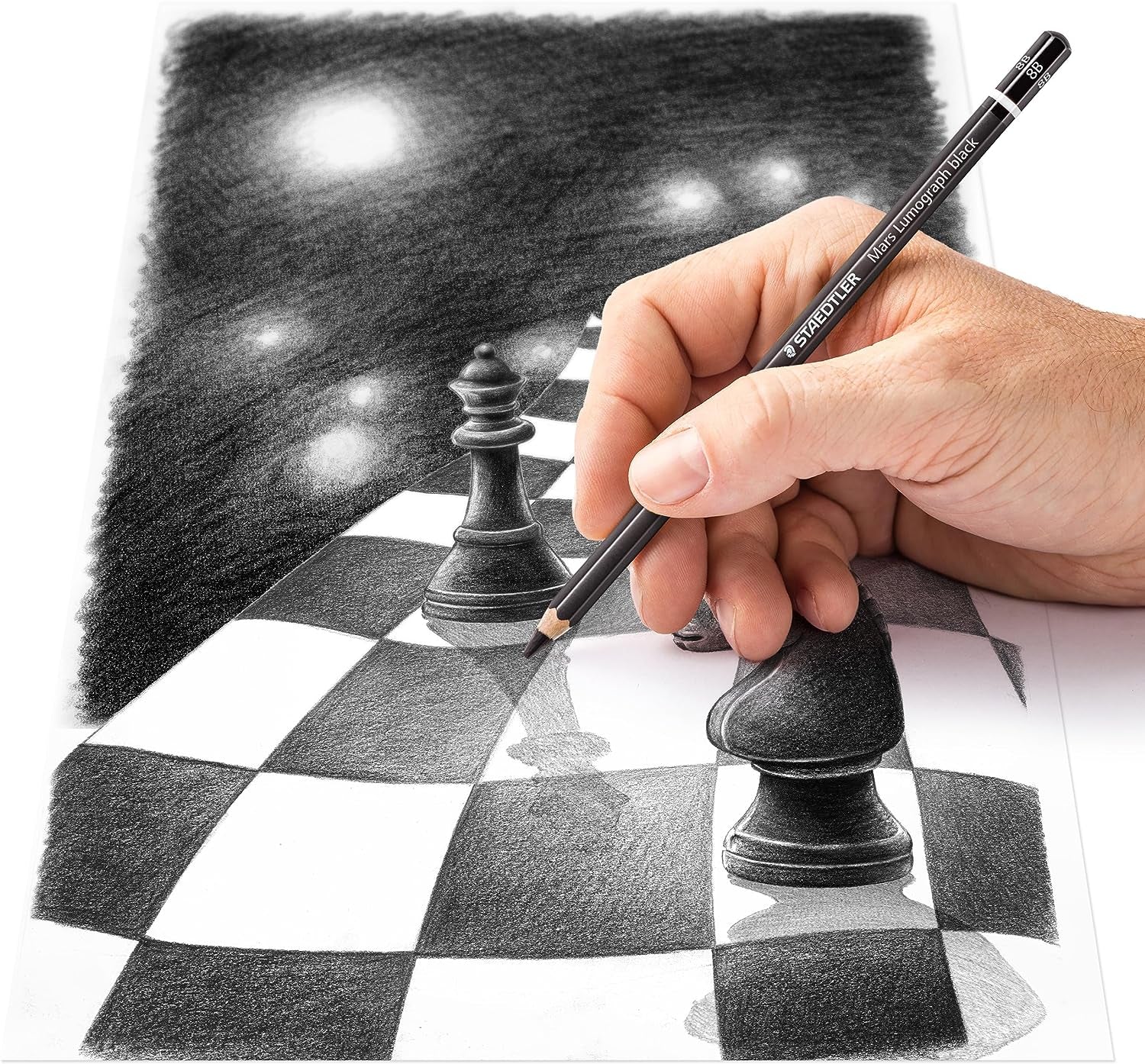 Mars Lumograph Black, Carbon Blend Provides Jet Black Lines, Professional Art Pencils, Tin of 6 Assorted Black Sketch Pencils, 100B G6