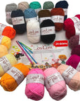 Crochet Yarn Kit, 24 Soft Cotton Yarn Skeins, 1500+ Yards, for Crochet and Knitting, Craft DK Yarn, Free Crochet/Amigurumi Patterns, Perfect Starter Kit