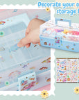 Hair Accessories Organizer 13 Inch Hair Accessories Storage Box with Fold Tray and Handle 3 Layers Plastic Tool Box Hair Accessories Organizer Box for Art Sewing Nail with Stickers (Blue)