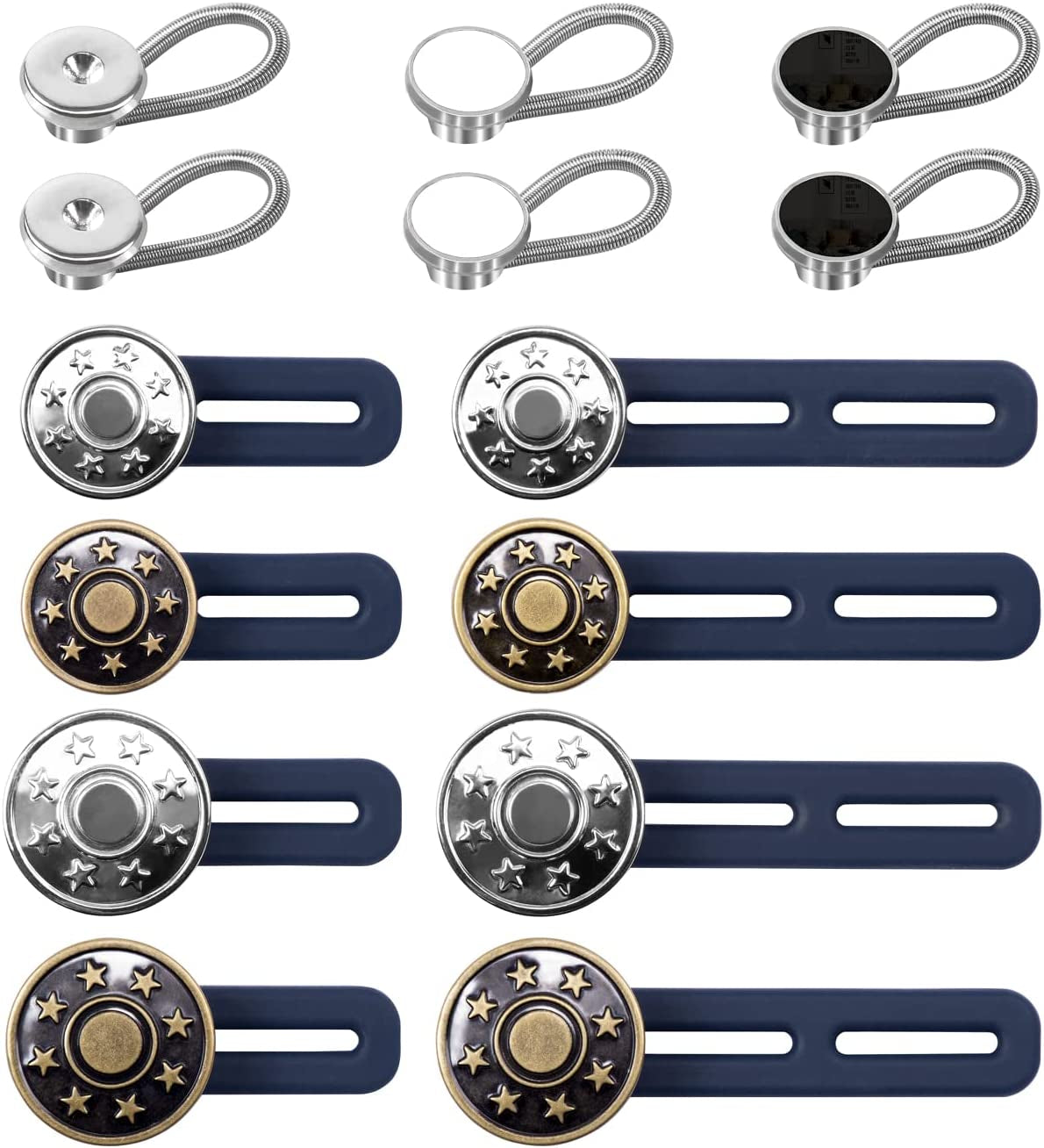 Pants Button Extender Shirt Collar Extenders: 8 Pcs Jeans Waist Silicone Button for Mens and Women - 6 Neck Extenders Dress Shirts