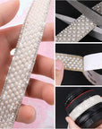 3 Rolls Pearl Ribbon Self Adhesive Pearl Rhinestone Ribbon Pearl Stickers Crystal Pearl Strips Rhinestone Strips Pearl Trim for Crafts DIY Wedding Birthday Party Phone Shoes Decoration