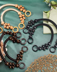 6Pcs Wooden Beaded Bag Handles, 3 Colors Purse Handles Nylon Rope Purse Straps Replacement Bag Handles U-Shape Purse Handles for Bag Making Shoulder Bag Handbag DIY Crochet Bag, 18 Inch
