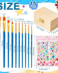 15 Pcs Small Wooden Boxes with Hinged Lids 3.5 X 2.2 X 1.9 Inch Unfinished Wooden Treasure Chest Box 10 Pcs Paint Brushes with 2 Sheets Craft Gems Self Adhesive Rhinestones Stickers