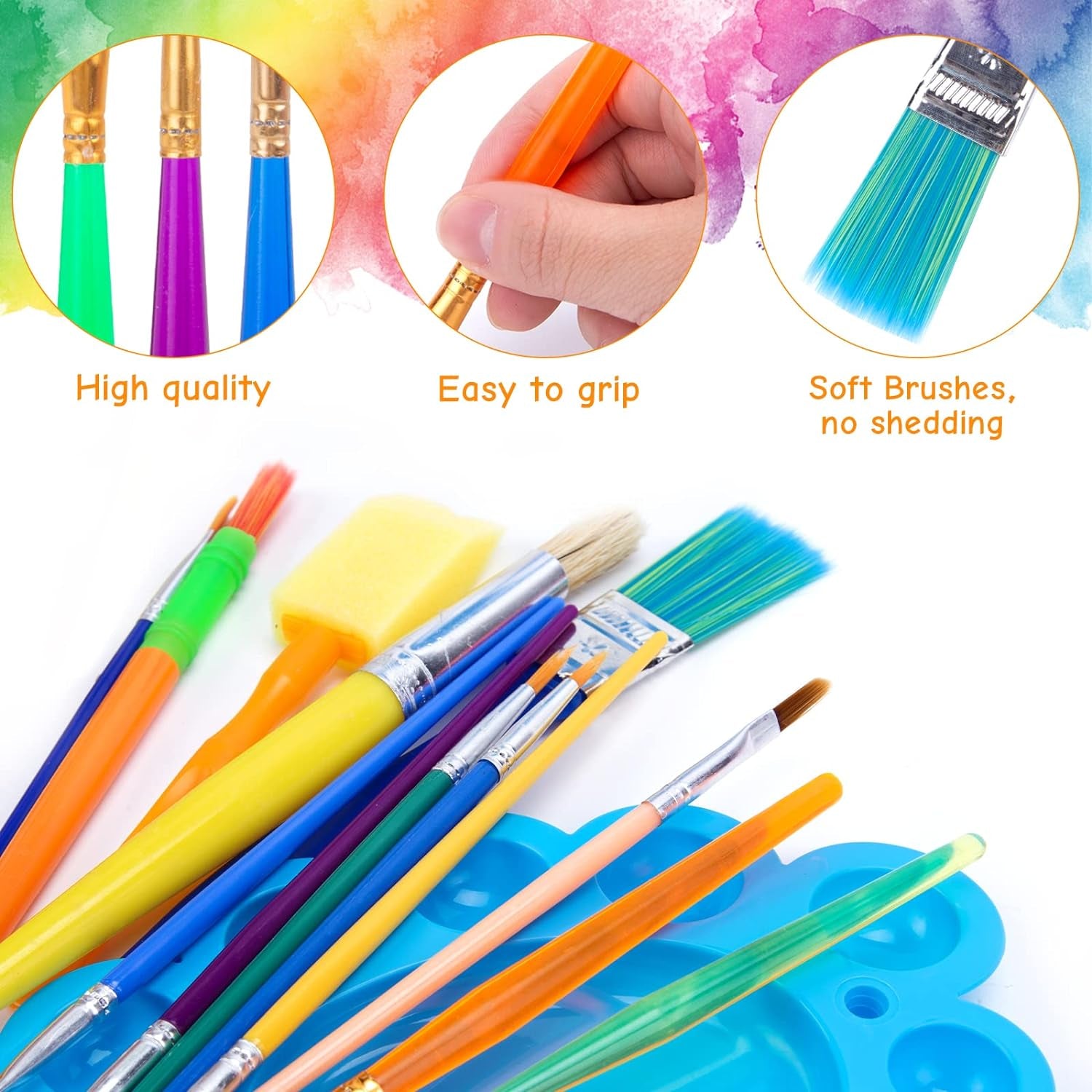 Painting Brushes, 45PCS Kids All Purpose Paint Supplies Include Paint Cups with Lids Palette Tray Multi Sizes Paint Brush Set for Kids Gifts School Prizes Art Party