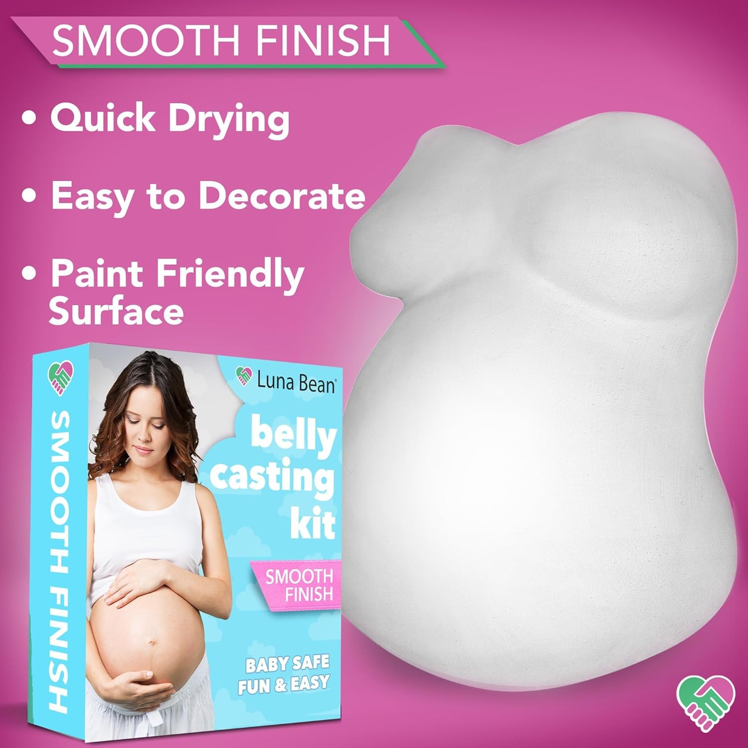 Luna Bean Belly Casting Kit Pregnancy, Deluxe Belly Cast with Smooth Finish - Gift for Expecting Mom, Baby Nursery Decor, Mothers Day Keepsake, Mom to Be Gift, Pregnant Mom Gifts