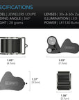 Jewelers Loupe, Pocket Magnifying Glass with LED Light & Dual Lenses, 30X 60X Zoom for Jewelry, Watches, Coins, Stamps, Plant Buds