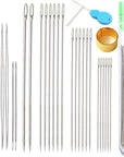 62 Pcs Assorted Beading Needles Including 12 Pcs Big Eye Beading Needles + 50 Pcs Extra Thin Golden Eye Beading Thread Needles with Storage Box, Golden, Silvery (BD-12-50)