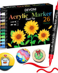 Dual Tip Acrylic Paint Pens, 26 Colors, Medium and Brush Tips, Ideal for Rock Painting, Ceramic, Wood, Plastic, Calligraphy, Scrapbooking, Card Making, DIY Crafts