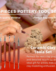 Clay Sculpting Tools, 6 PCS Double-Ended Stainless Steel Polymer Clay Tools, Wooden Handle Pottery Tools for Embossing, Carving Tools and Supplies