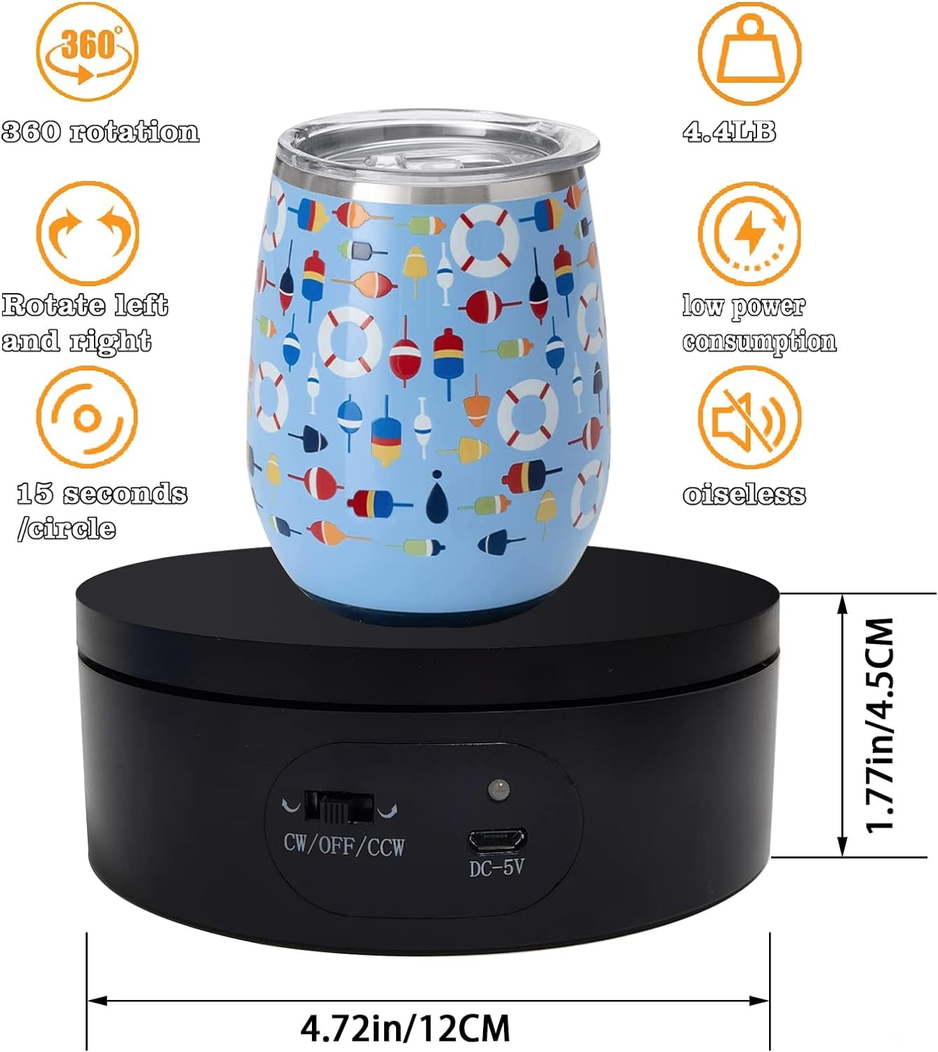 Motorized Rotating Display Stand,Turner Cup Platform for Epoxy Glitter Tumbler, 360 Automatic Mute Rotating Turntable, Tumbler Making Supplies Spinner, Base for Product Video Show ,Balck 4.72In