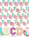 104 Pcs Chenille Letter Patches Self Adhesive Letters Letter Patches Self Adhesive Chenille Patches Chenille Embroidered Patch for Clothing (White, Pink, Purple, Blue,Classic)