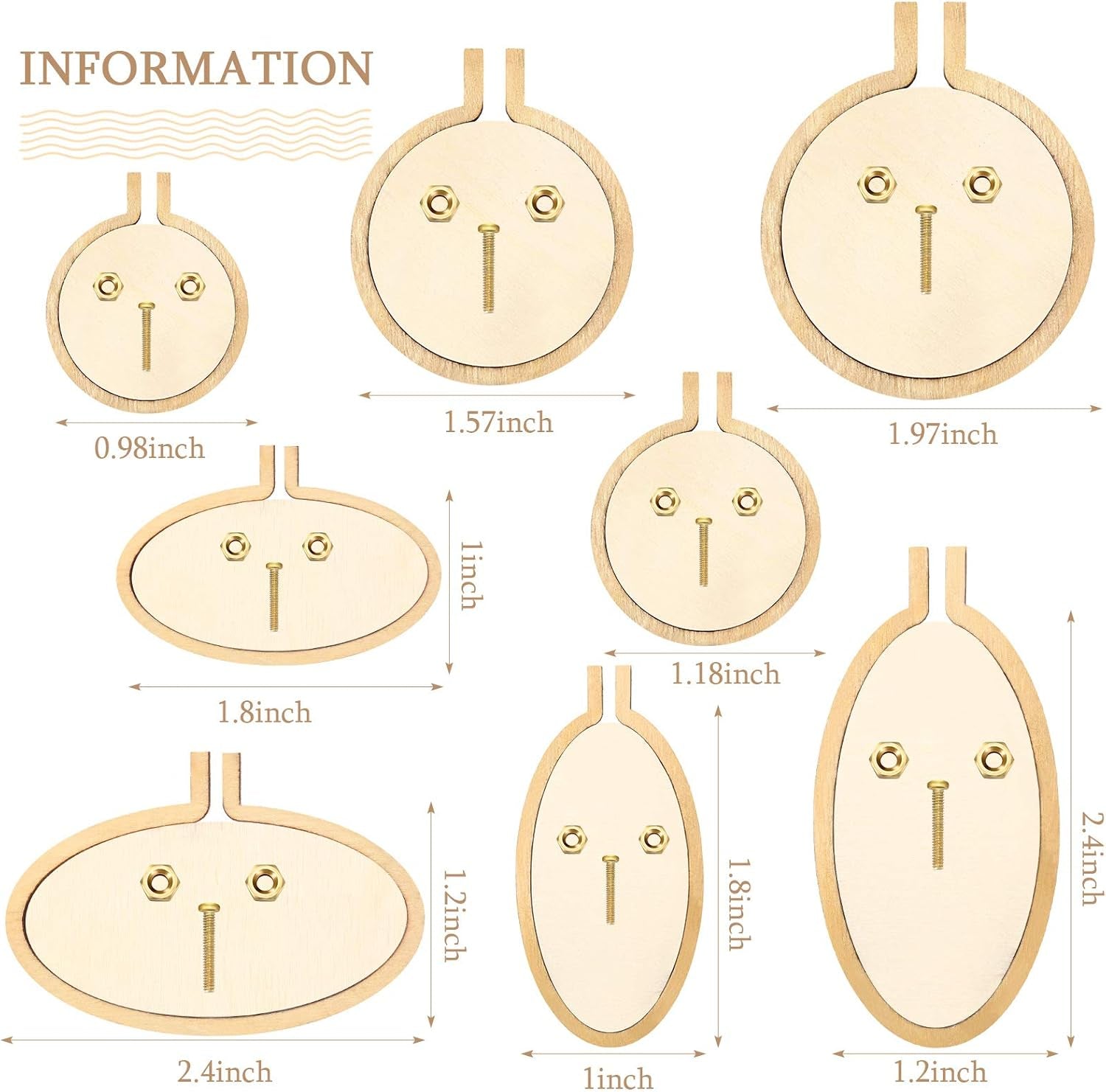 Mini Embroidery Hoop Wooden Mini Crossing Stitch Hoop Mini Ring Embroidery Circle for DIY Pendant Crafts, Round, Oval Vertical, Oval Horizontal (16 Sets)