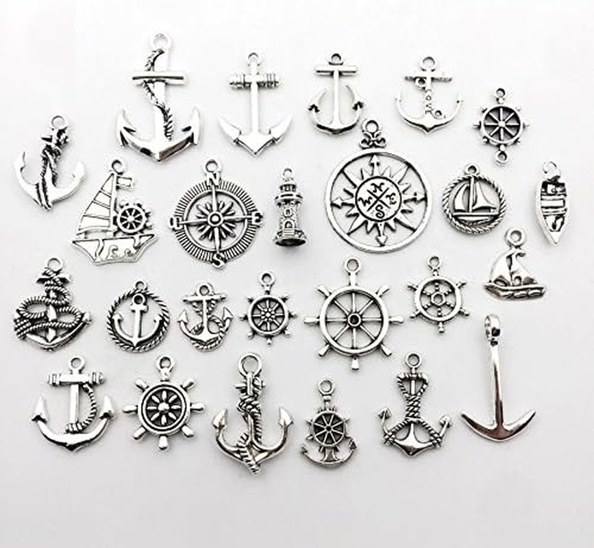 Nautical Charm Collection-50 Pcs Craft Supplies Nautical Ship Wheel Anchor Lig Charms Pendants for Crafting, Jewelry Findings Making Accessory for DIY Necklace Bracelet (M066)