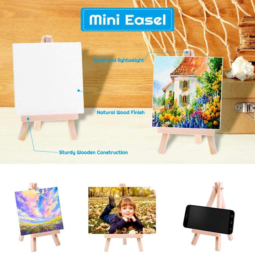 Mini Canvases 18 Pack,  Small Painting Canvas with Mini Easel 4X4 Inches Art Canvases Painting Kit for Kids Teenagers Acrylic Pouring Oil Water Color