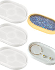 3 Pack Oval Coaster Mold Silicone Epoxy Resin Tray Mold Large DIY Casting Craft Decorating for Craft Jewelry Storage Home Decoration (Transparent White)