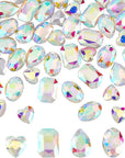 64 Pcs 4 Shapes Pointed Back Rhinestone Glass Rhinestones Gems AB Color Rectangle/Teardrop/Heart/Oval Jewels Embelishments with Silver Plated Back Crystals Rhinestones for Jewelry Making