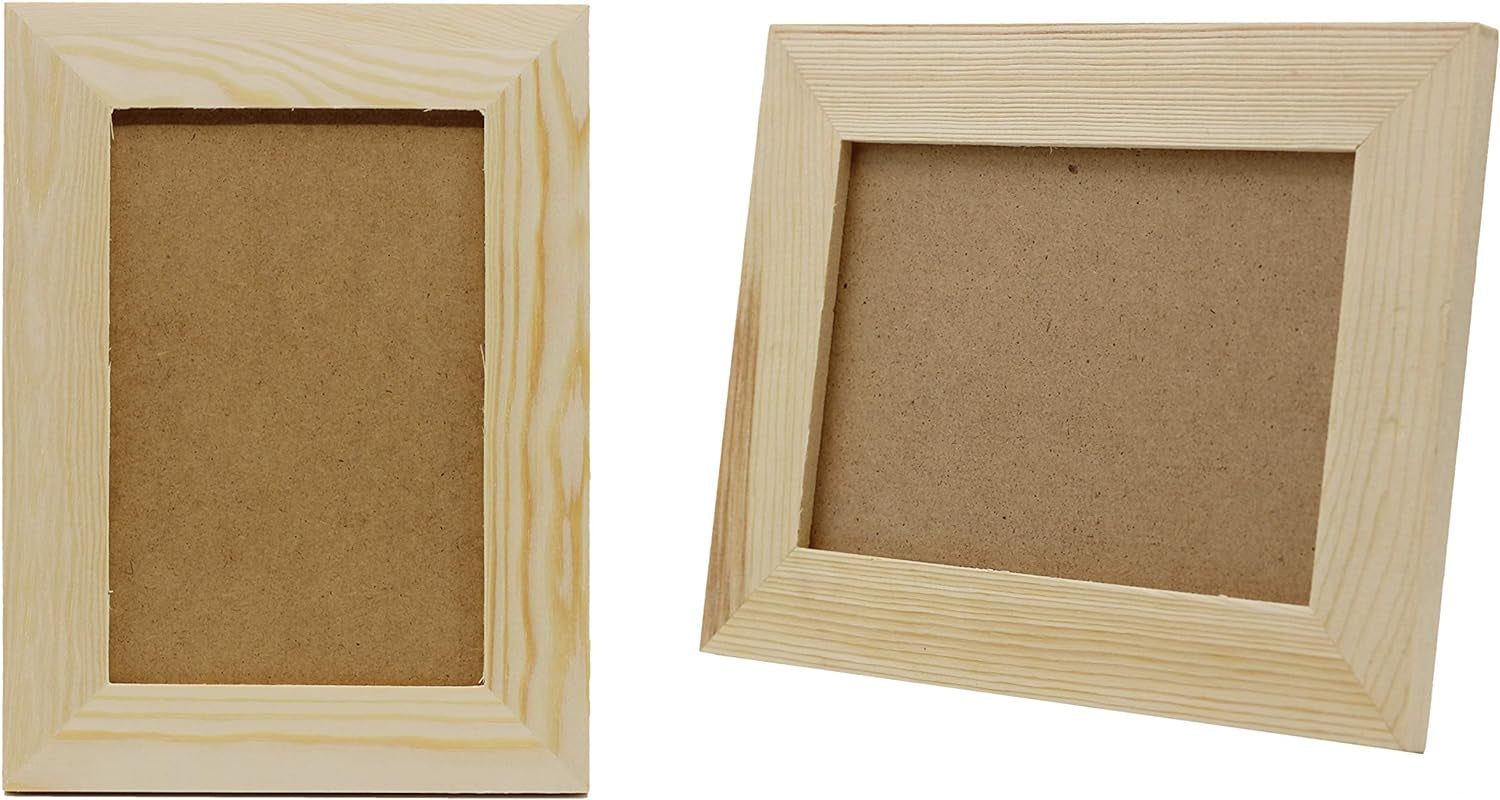 Pack of 6 - Unfinished Solid Pine Wood Picture Frames for Arts & Crafts, DIY Painting Project - Stand or Hang on the Wall - (8X6 Frame Size Holds 6X4 Pictures) for Adults and Kids Craft