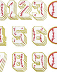 33Pcs Baseball Themed Chenille Number Patch, 2.95 Inch Gold Edges Iron on Baseball Patches for Bags Hat DIY Clothing Repair (Baseball)