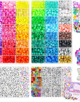 4200Pcs Pony Beads for Bracelet Making Kit, 48 Colors Halloween Bracelet Making Kit, 2500Pcs Rainbow Kandi, 1700Pcs Friendship Letter Beads with 20 Meter Elastic Strings for Jewelry Making