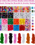 Bead Bracelet Making Kit, Bead Friendship Bracelets Kit with Pony Beads Letter Beads Charm Beads and Elastic String for Bracelet and Jewelry Making Rainbow Colors