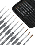 11 Pack Miniature Painting Set, Kolinsky Sable Fine Detail Paint Brushes for Models, Watercolor, Acrylic Oil, Ceramic, Face, Citadel, Art Figure Paint by Number - Thin Artist Kit Nylon Holder