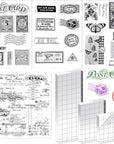 7 Pcs Vintage Rubber Clear Stamps Set 4 Sheet Transparent Postage Silicone Stamps 3 Pcs Acrylic Stamp Block Tools with Grid Lines Rubber Stamps Craft Supplies for DIY Scrapbooking Journaling