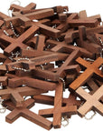 50-Pack Mini Wooden Cross Keychains Bulk for Christian Party Favors, Easter Crafts, Necklace and Bracelet Charms for Jewelry Making (1.2X1.7 In)