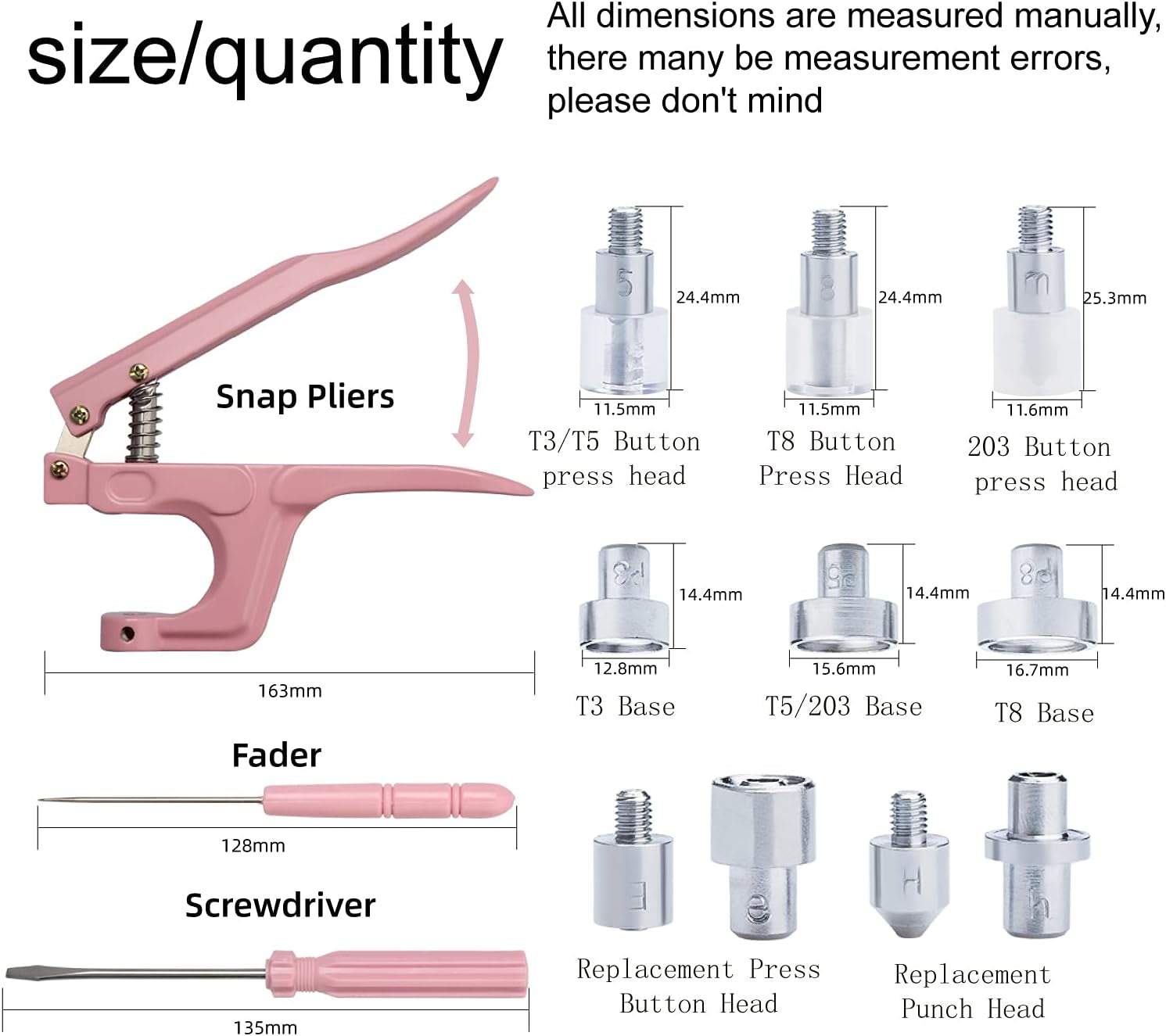 Plastic and Metal Snap Buttons with Snaps Pliers Set,300 Sets Plastic and Metal Snap Buttons for Sewing and Crafting (Pink)