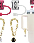 4 PCS Initial Letter Charm Accessories and Straw Cover Pack- Chains with Initial Letter for Stanley 20 30 40 Oz Tumbler with Handle