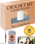 Absolute Beginner Crochet Kit for Adults - Learn to Crochet with Expert Video Tutorials - Includes All Essentials for Two Coasters - Perfect DIY Gift for Knitting and Crocheting Lovers