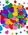 260 Pieces Colorful Glitter Foam Stickers Self Adhesive Stars Mini Heart Shapes Glitter Stickers, Kid'S Arts Craft Supplies Greeting Cards Home Decoration Stars&Heart Shapes