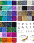 42000Pcs 2Mm Glass Seed Beads 12/0 Small Tiny Beads Kit with 150Pcs Alphabet Letter Beads Pendants Charms Jump Ring Elastic String for DIY Bracelets Necklace Jewelry Making Supplies