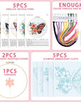 5 Sets Embroidery Beginners Kit with Butterfly Flower Patterns and Instructions Cross Stitch Kits for Starter DIY Adult Kids Butterfly Pattern Embroidery Set with Cloth Hoops Needles Threads