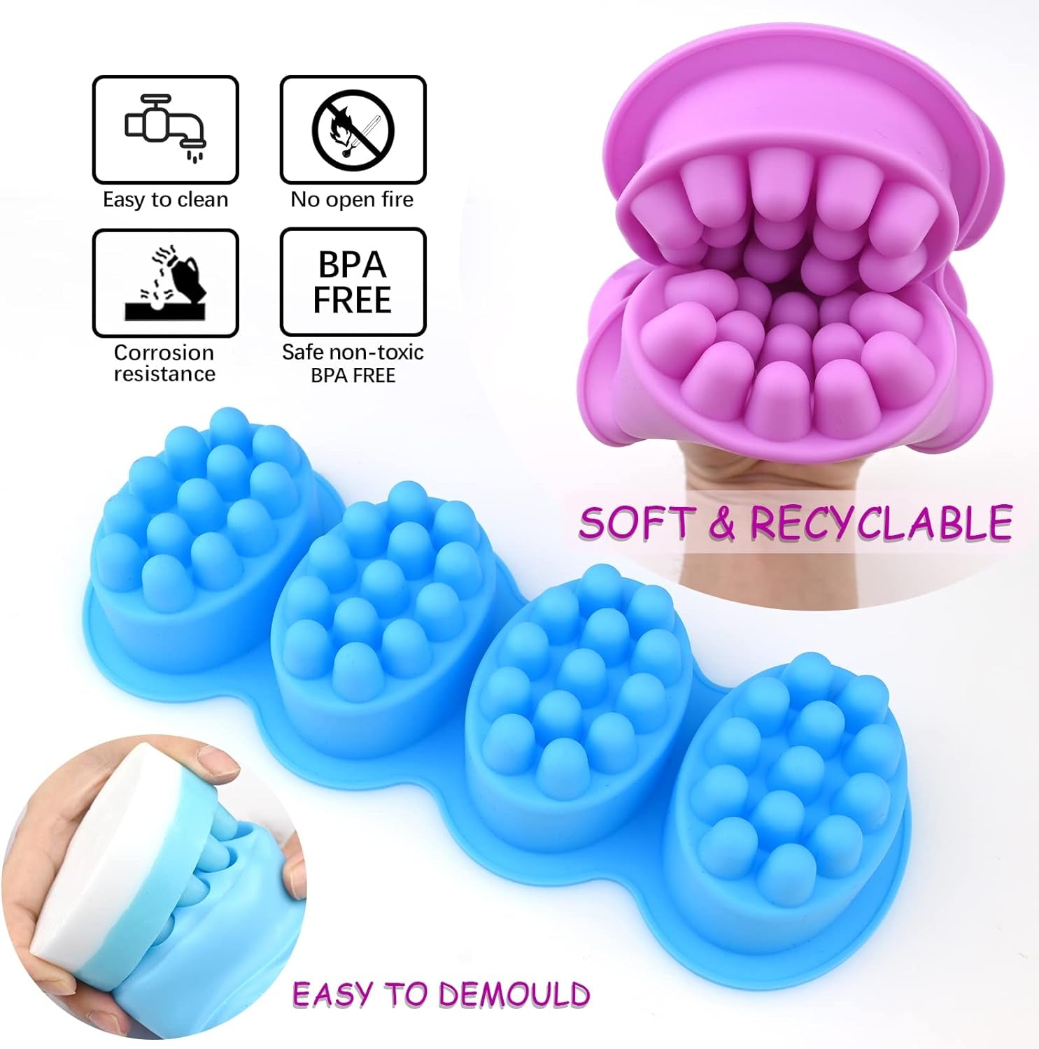 Silicone Massage Bar Soap Molds, 2 Pack 3D Hair Comb Ice Mold, Hair Brush Silicone Soap Molds for Soap Making, DIY Unique Hair Masks Salon Spa Scalp Massager