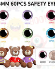 120Pcs 16Mm 3D Glitter Plastic Safety Eyes for Amigurumi Trapezoid Craft Crochet Doll Eyes with Washers Stuffed Animal Eyes for DIY of Puppet, Bear Plush Animal(6 Colors)