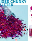 Glitter, Chunky Glitter, 18 Jars Glitter, Mixed Fine Chunky Glitter for Crafts, Craft Glitter for Resin, Holographic Iridescent Glitter Bulk, Glitter for Tumbler DIY Crafts, Total 270G