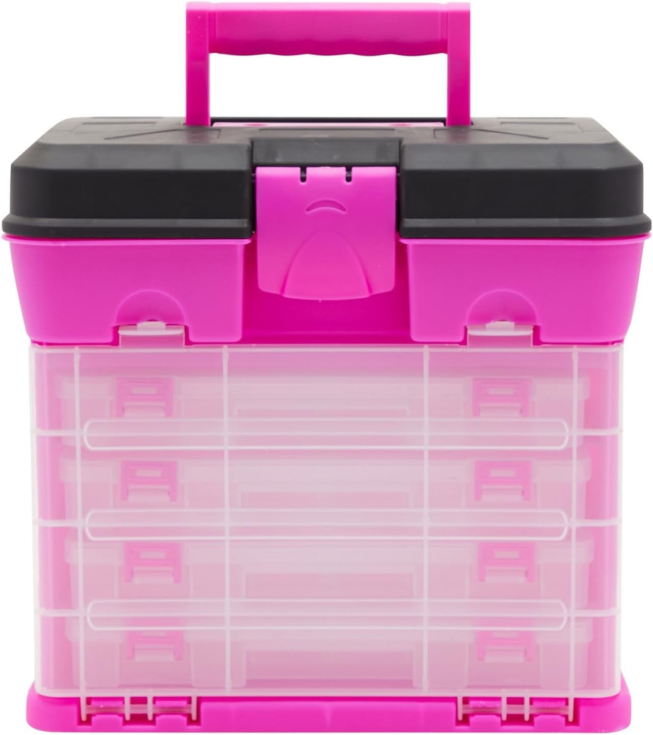 Pink Tackle Box for Women, 4 Drawer, 13 Compartment Tool Storage Organizer for Crafts, Dolls, Nail Kits, Sewing (10 X 10 Inches)
